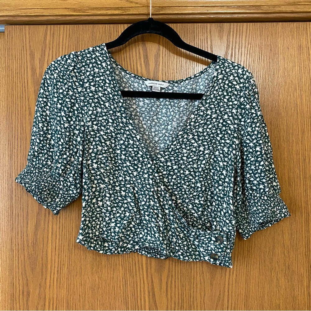 Floral Green Wrap Crop Top